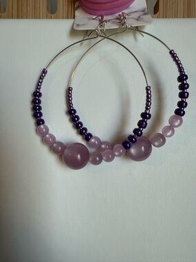 Handmade Purple Moon Glow Beaded Hoop Earrings